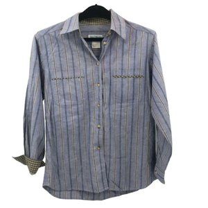 David Brooks Woman Button Down Shirt Size 8 Blue Stripes